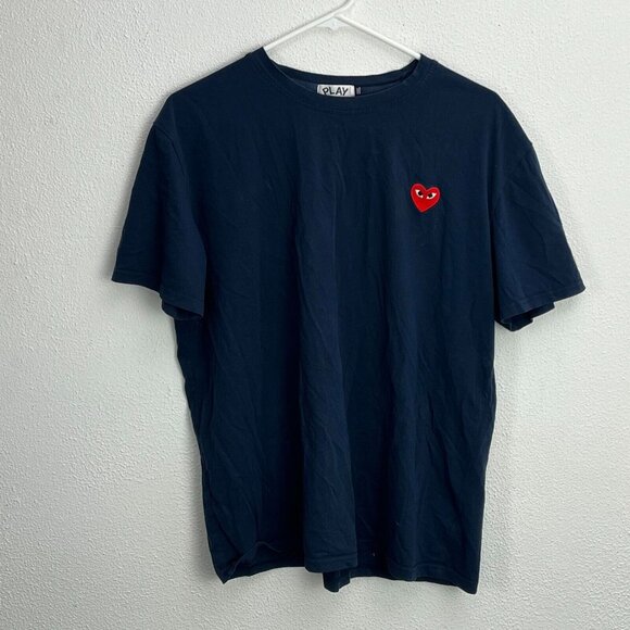 PLAY COMME des GARCONS Womens Short Sleeve T-Shirt 3XL Blue Red Heart Patch - Picture 1 of 6